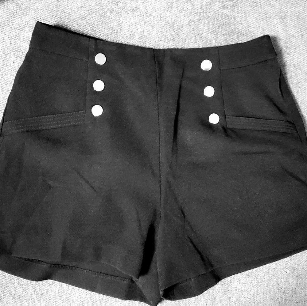 CI Sono Classic Black Dress Shorts with Silver Metal Buttons